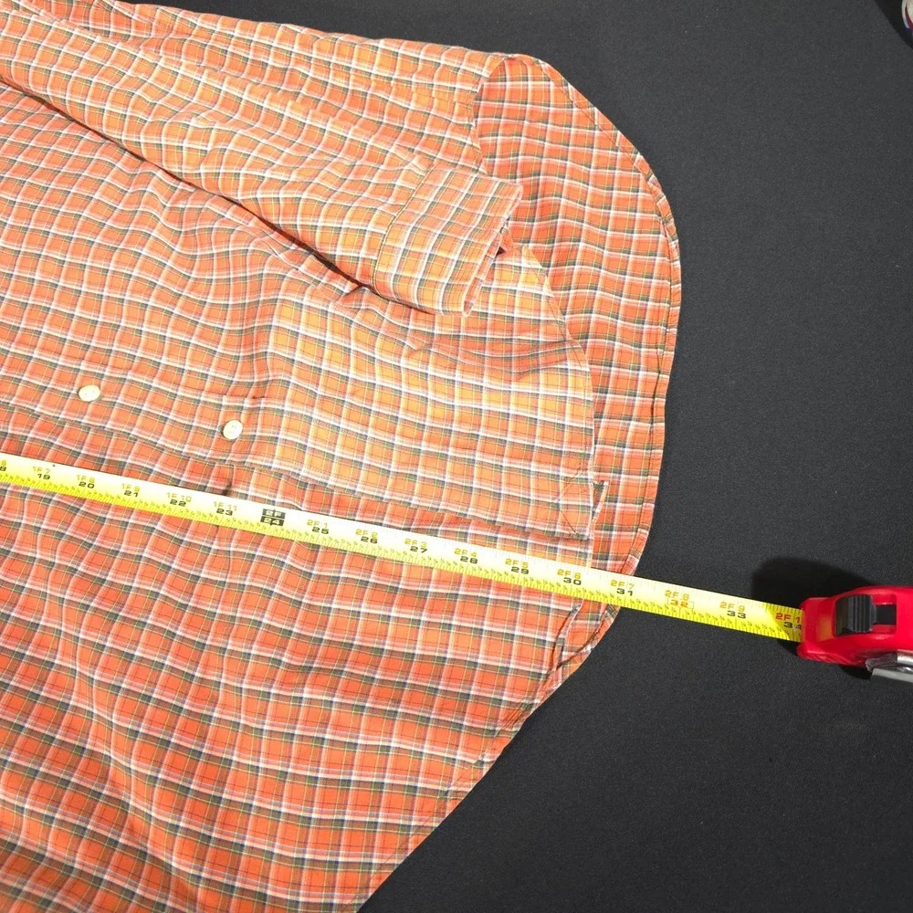 Ralph Lauren Plaid Shirt Mens Medium Orange Classic Fit Long Sleeve Button Down